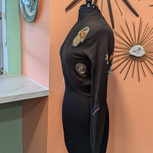 Vintage Y2K BCBC XS Embroidered Bolero Cropped Cardigan Pumpkin Spice Aesthetic - Picture 11 of 15